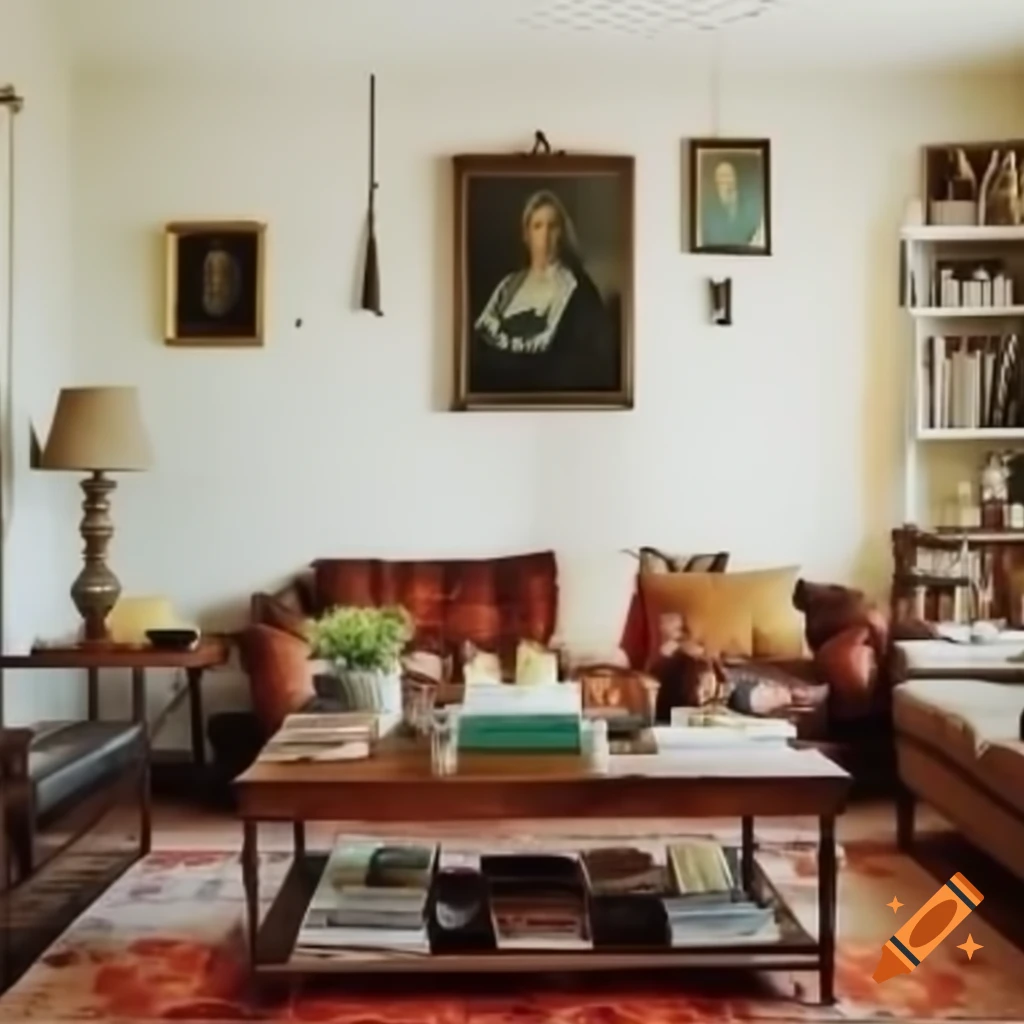 Cozy vintage living room with antique furniture