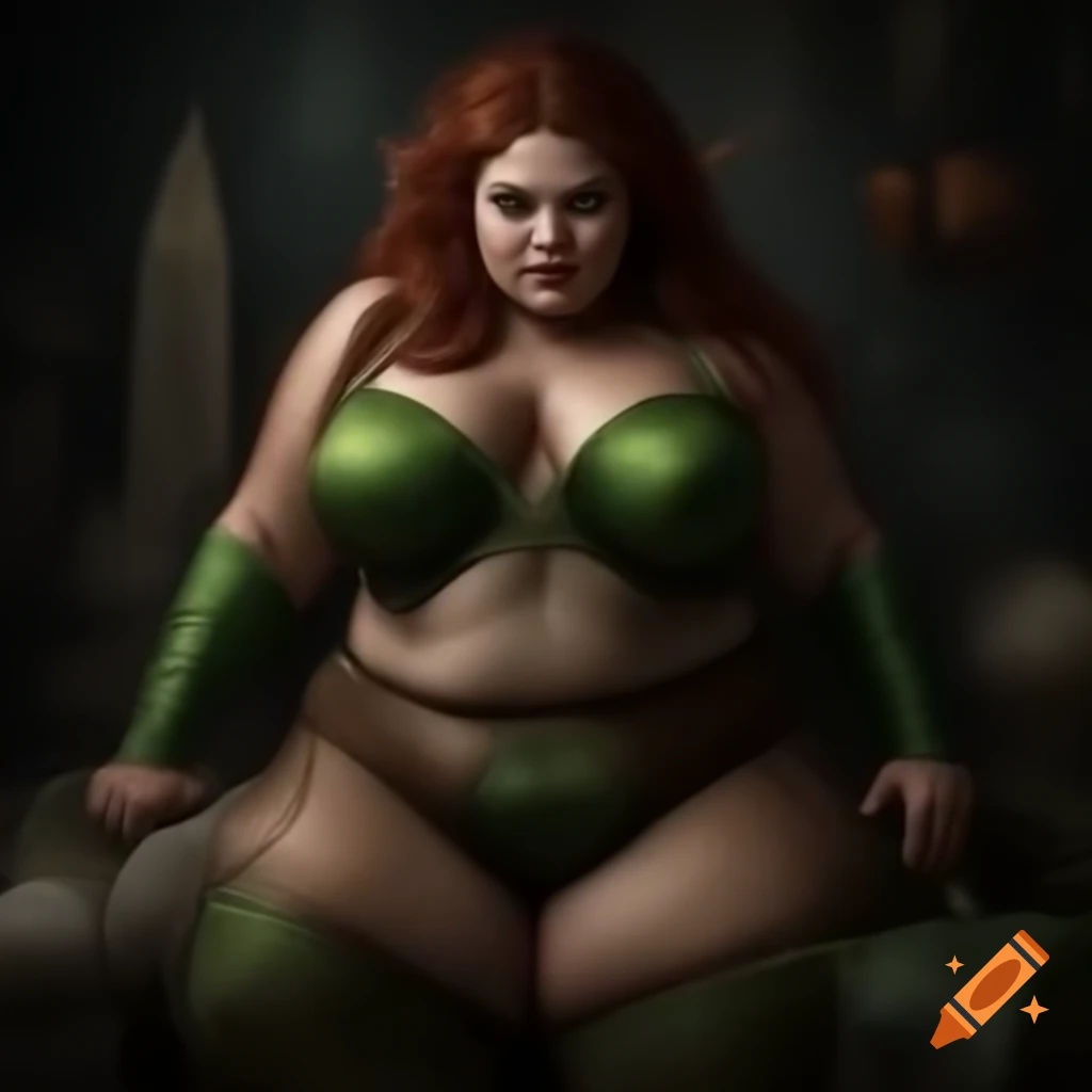 Plus-size elf woman with dark eyes and brunette hair
