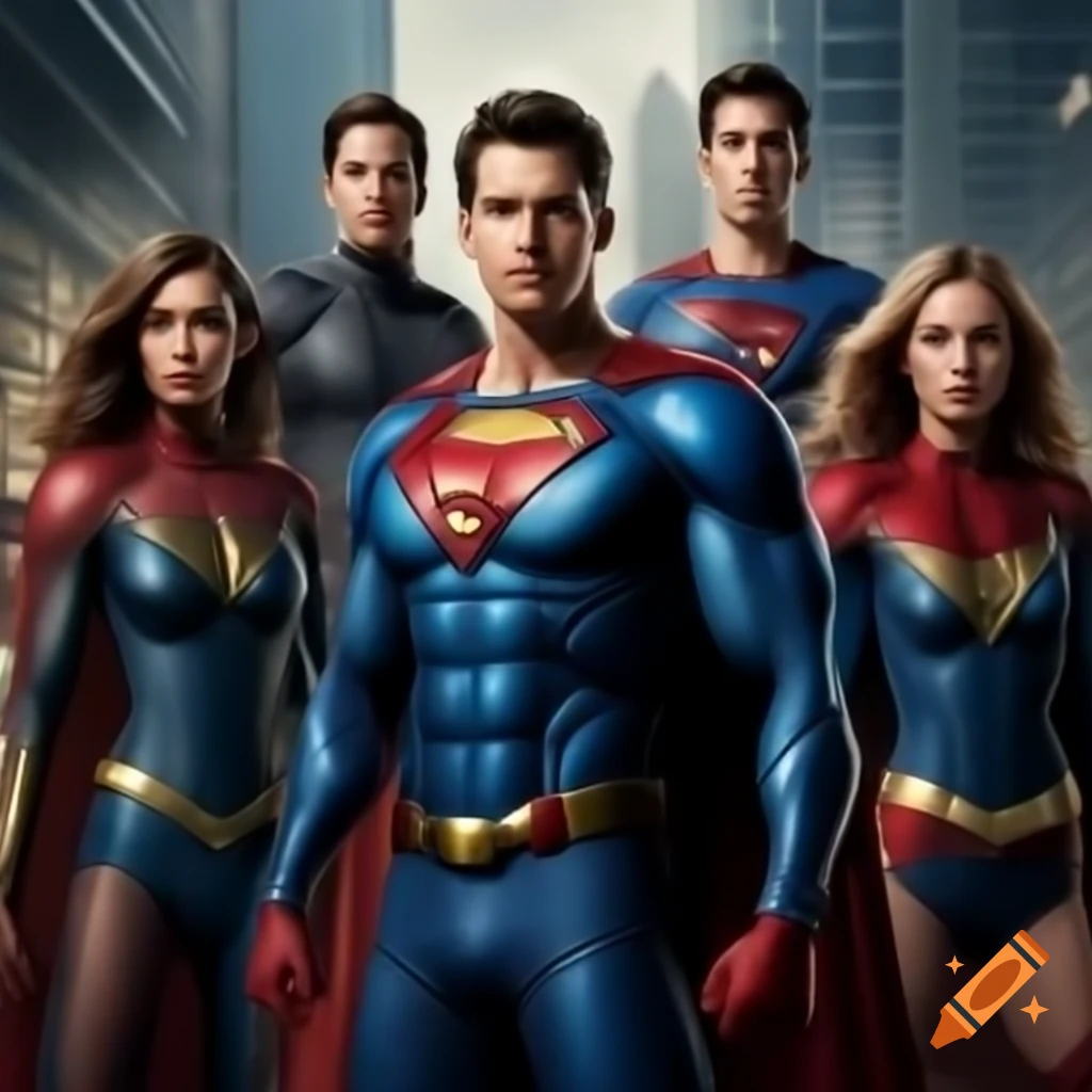 Composition of a superhero team in dynamic poses
