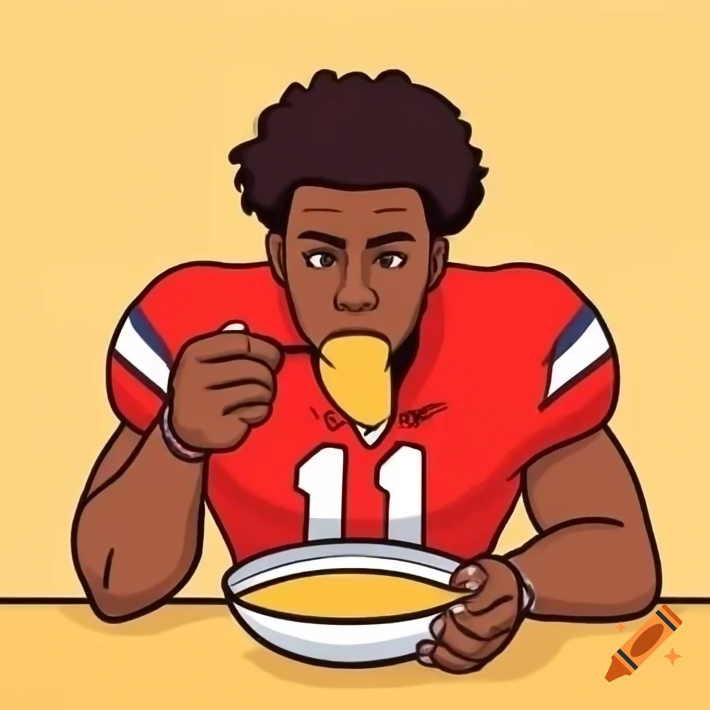 American football player with bowl of mustard and football logo in digital art
