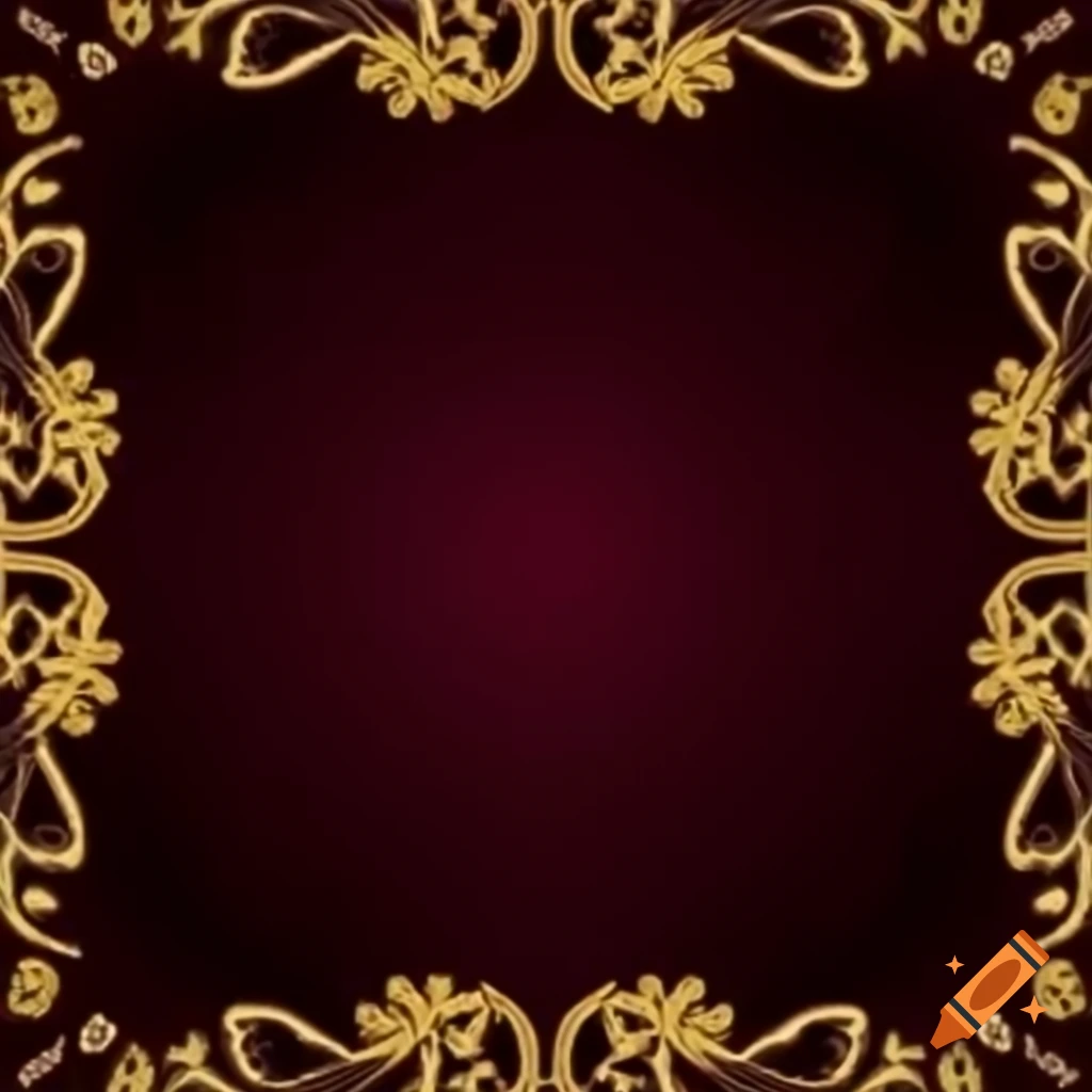 Dark maroon background with ornate golden border featuring scroll-like elements and symmetrical design