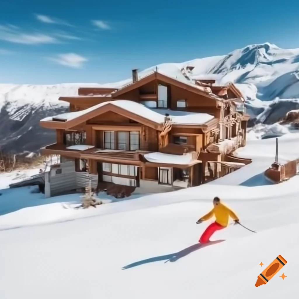 Luxury villa in winter with skiing activities and designer clothing
