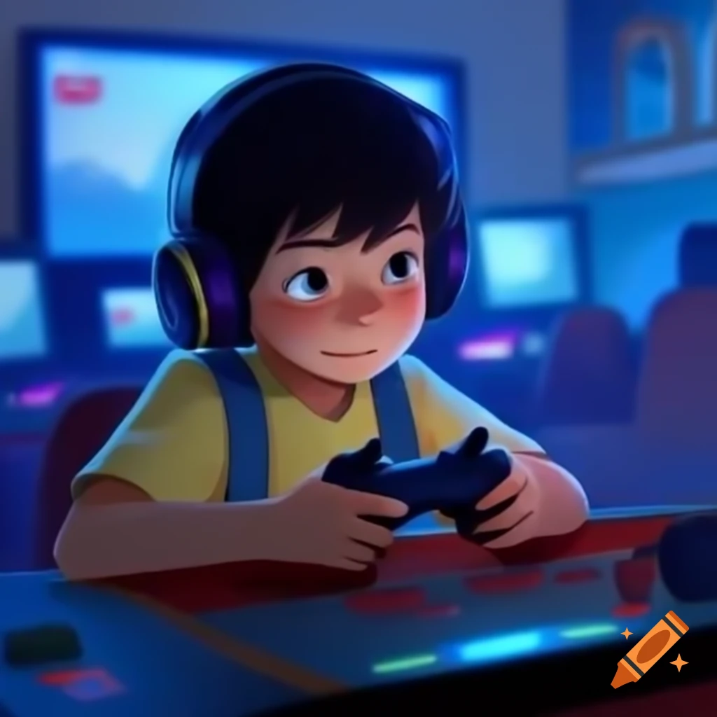 Boy immersed in video game play on craiyon