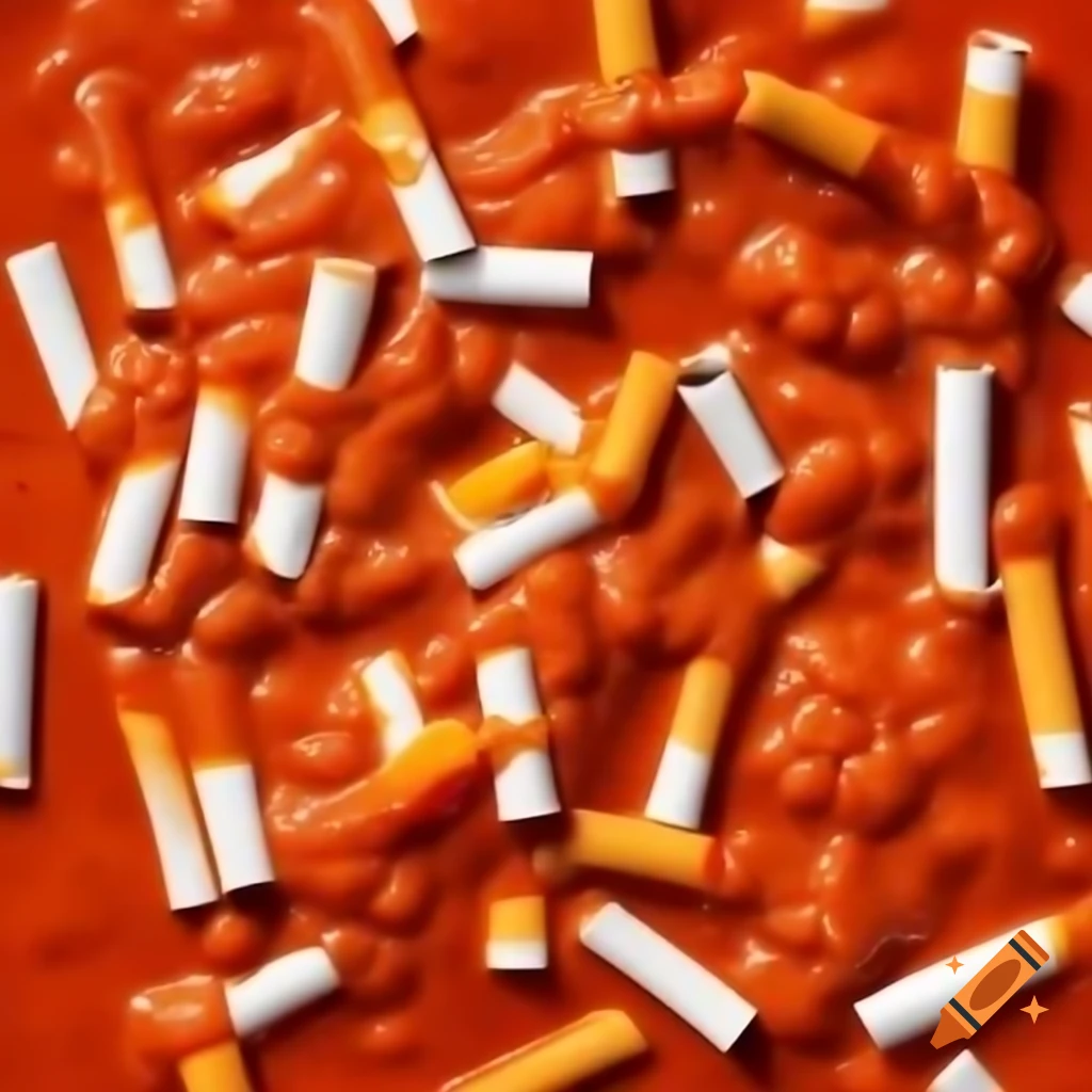 Cigarettes covered in marinara sauce