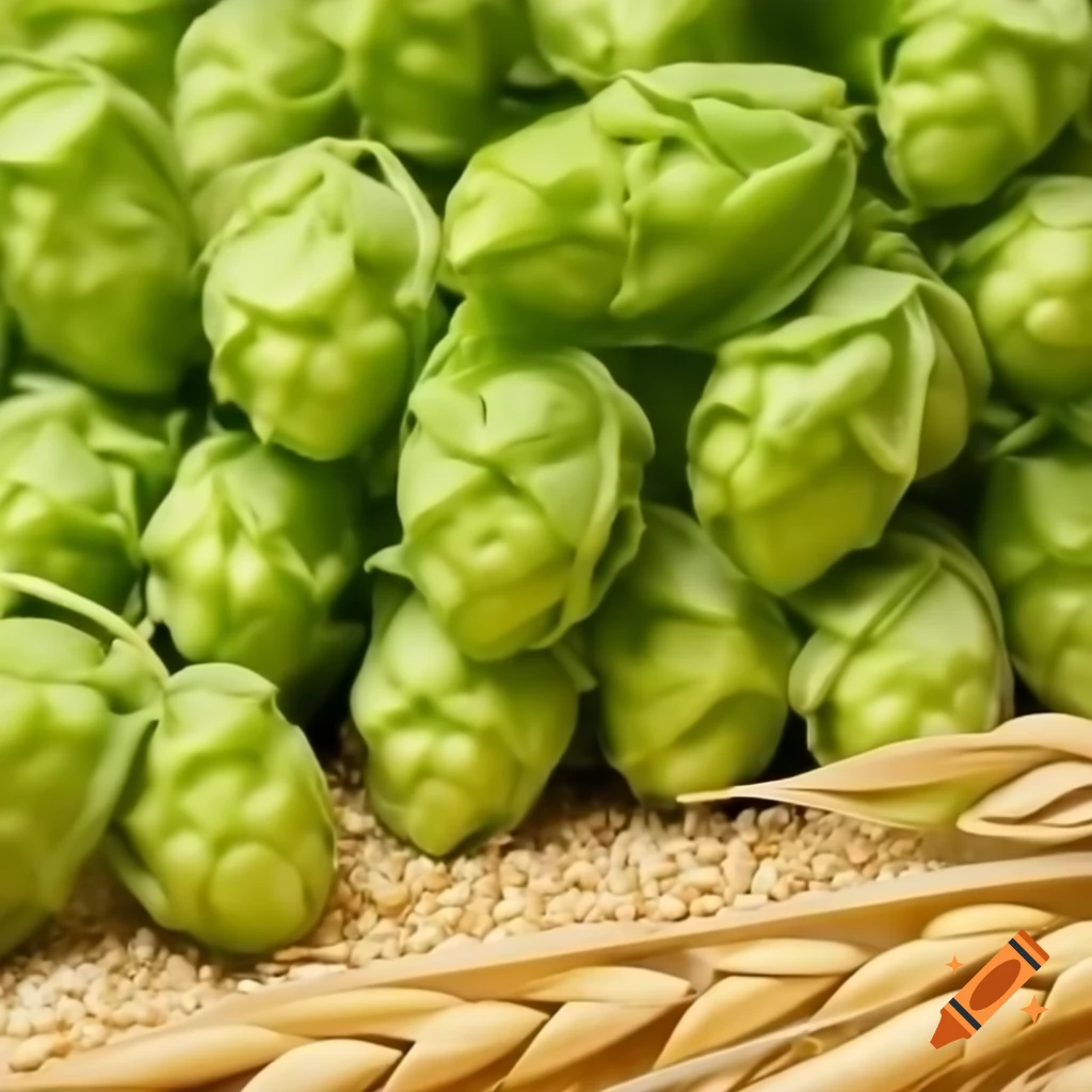 Fresh hops, malt, and barley ingredients for brewing