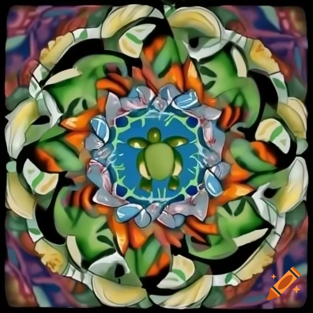 Mandala design featuring turtle in the center