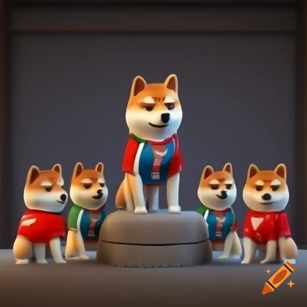 3D Shiba Inu character wearing branded shirt with money