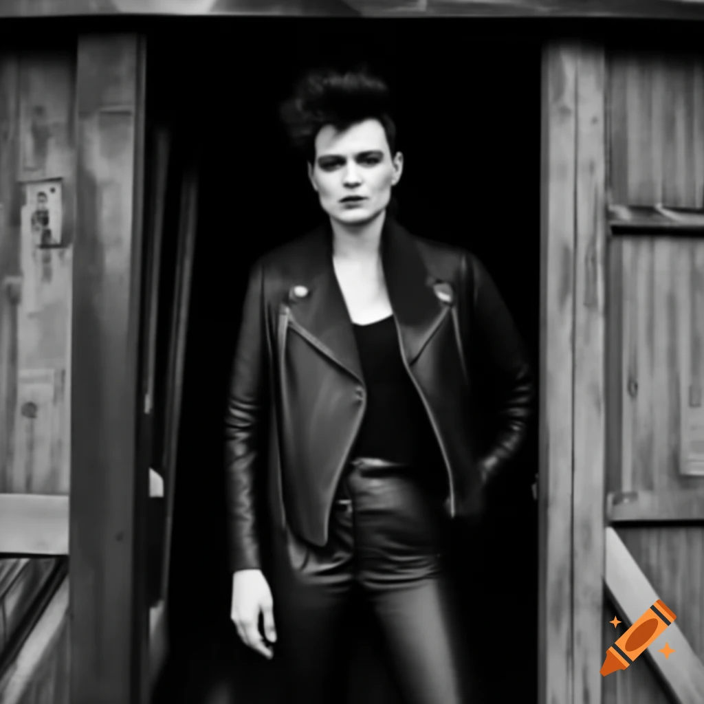 Punk rocker with mohawk hairstyle in leather jacket and trousers, photorealistic closeup