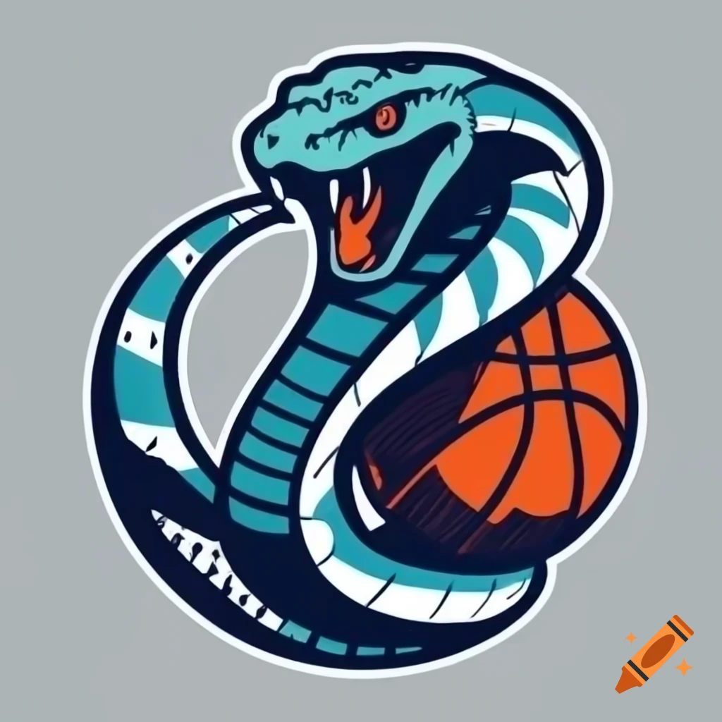 Cobra wrapping around basketball with ocean theme, digital art