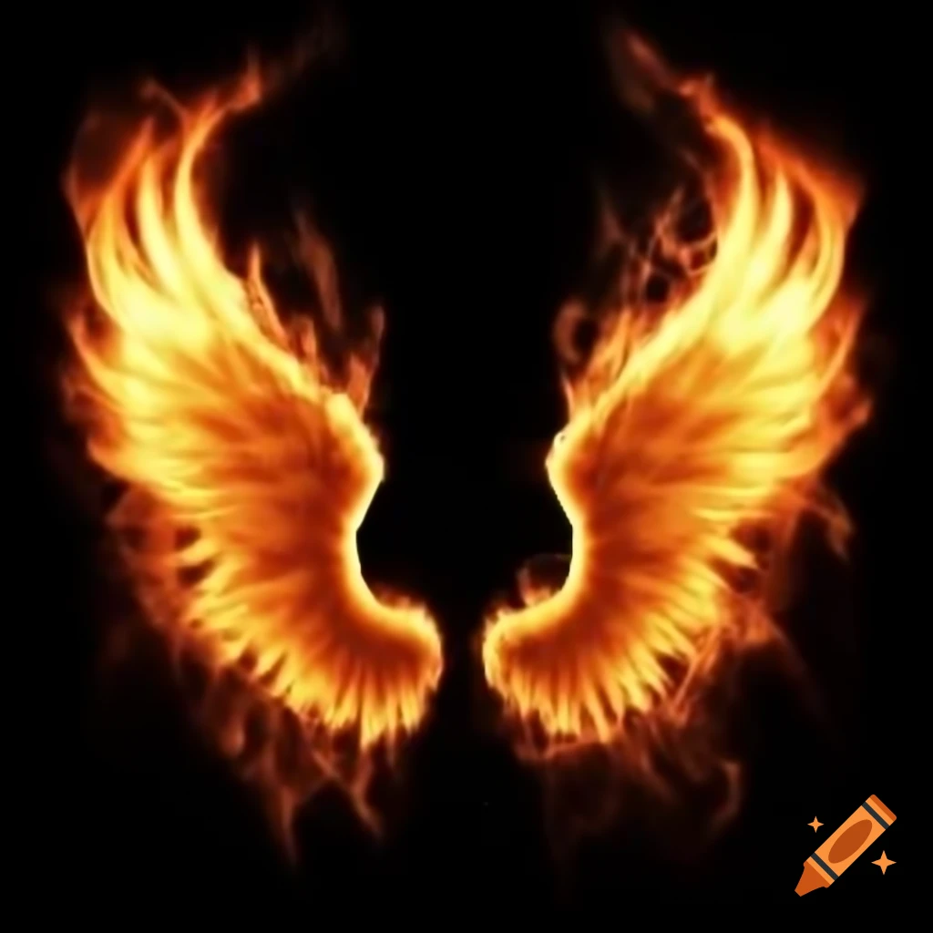 Flaming angel wings design on transparent background