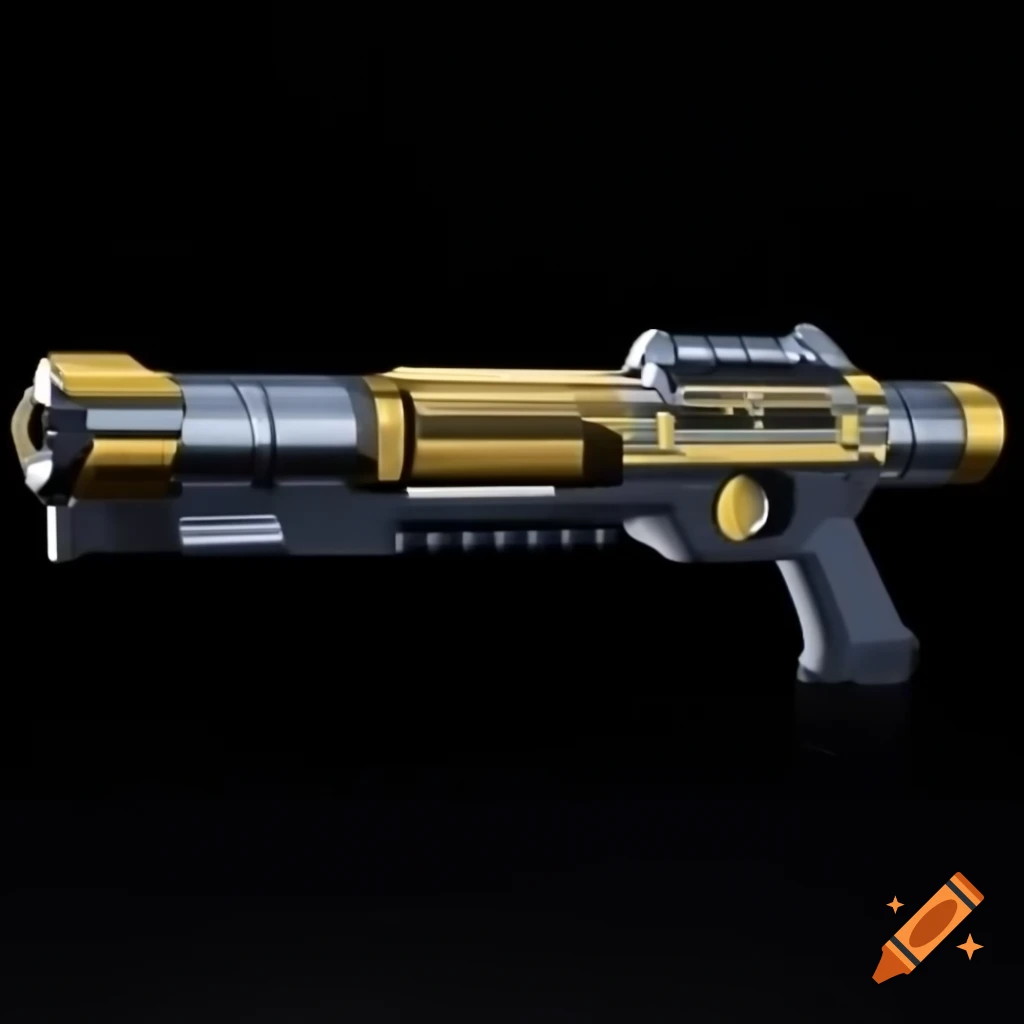 Sci-fi laser gun resembling lightsaber hilt with golden accents