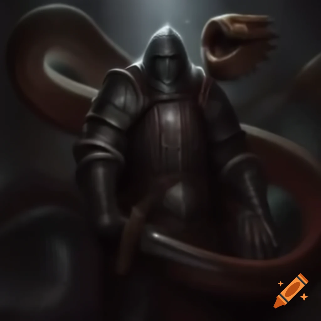 Dark knight with snake and dragon-themed arms