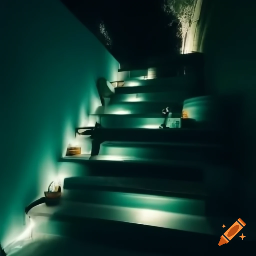 Terrace with large steps and decorative lighting for aesthetic Instagram photo