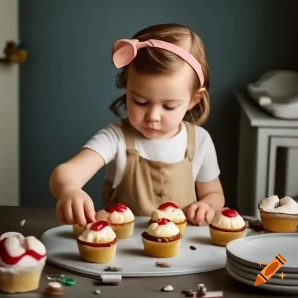 Child baking cupcakes in the kitchen