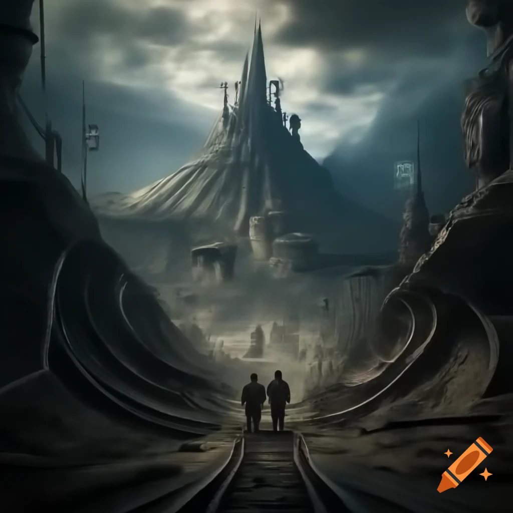 Ruins of Xixchil civilization partially buried under volcanic ash with cable car and wizard laboratory