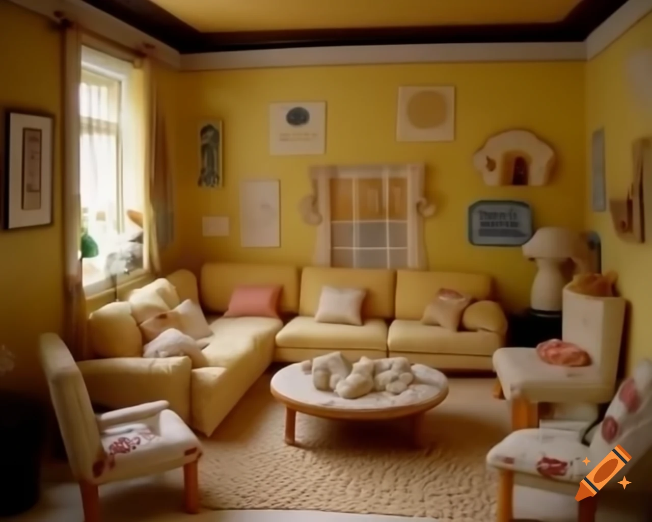 Miniature living room designed with cheese patterns and textures