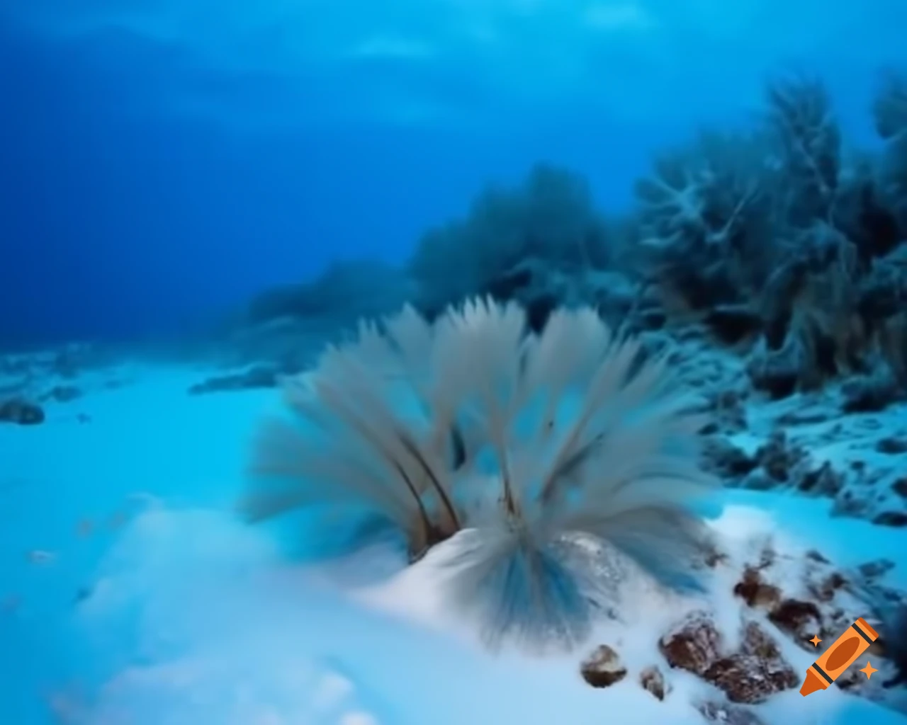 Snowy marine scene with vegetation and fish in photo realistic detail