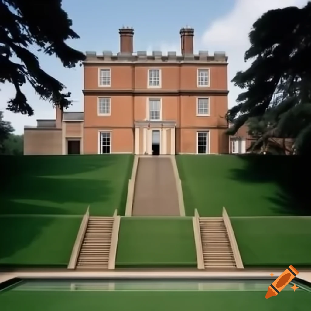 British castle palace with gardens, swimming pool, and six rooms on each side