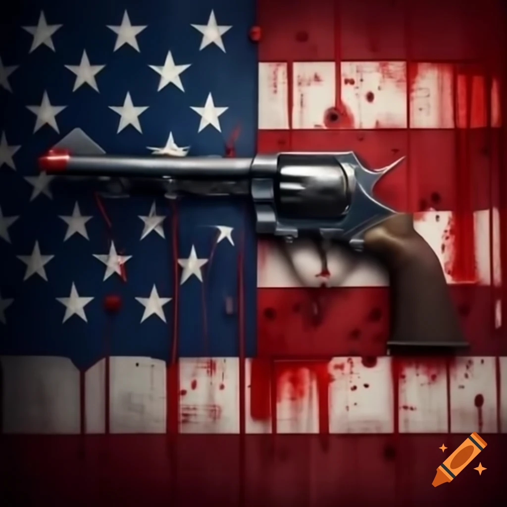 Text NRA on tattered American flag with dripping red color