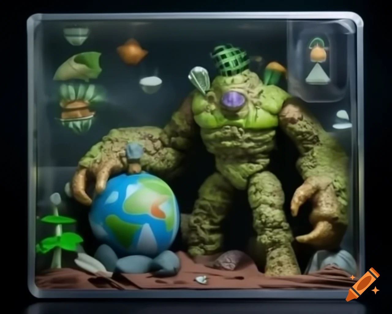 Collectible action figure of a plant and earth golem in packaging