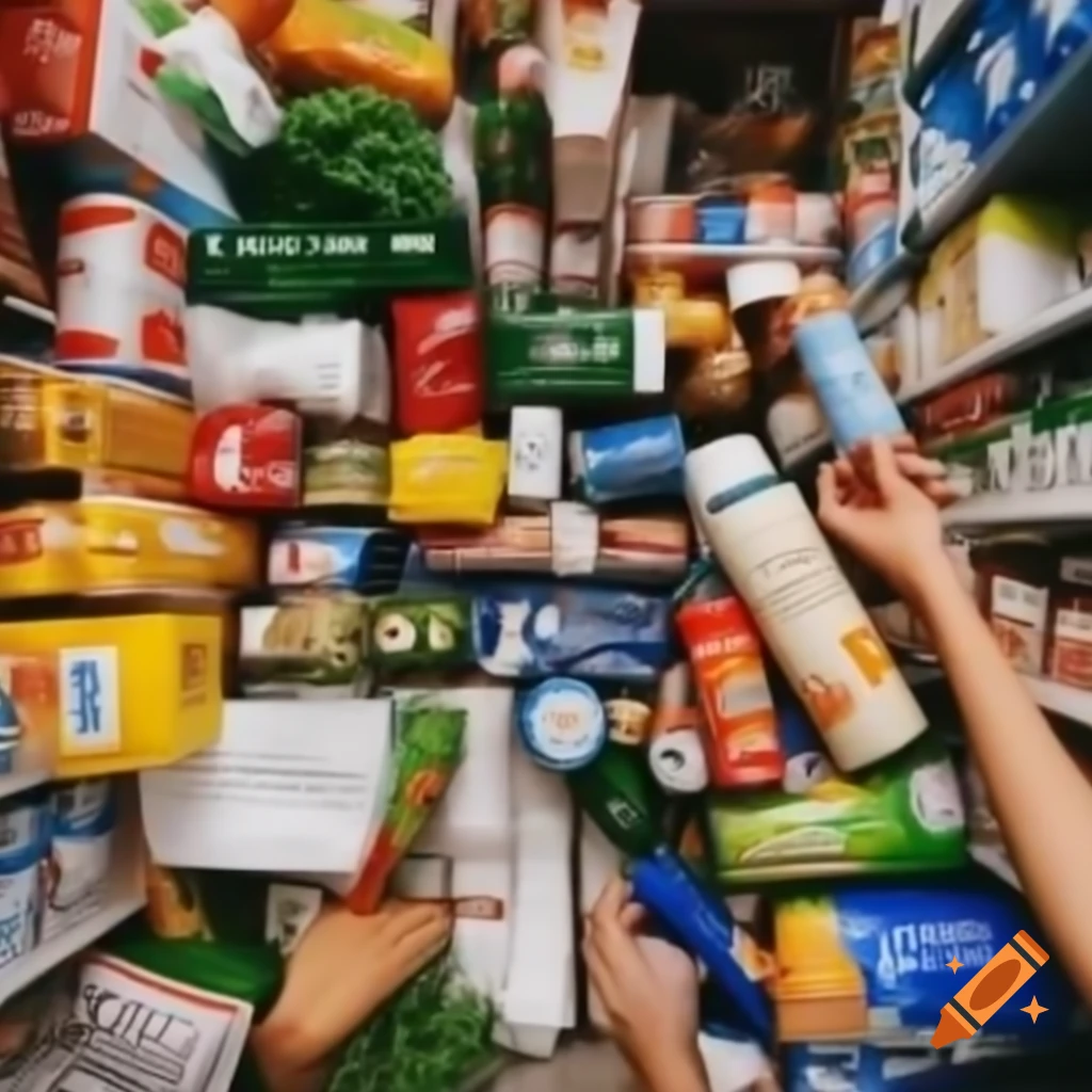Supermarket interior filled with diverse products for advertising