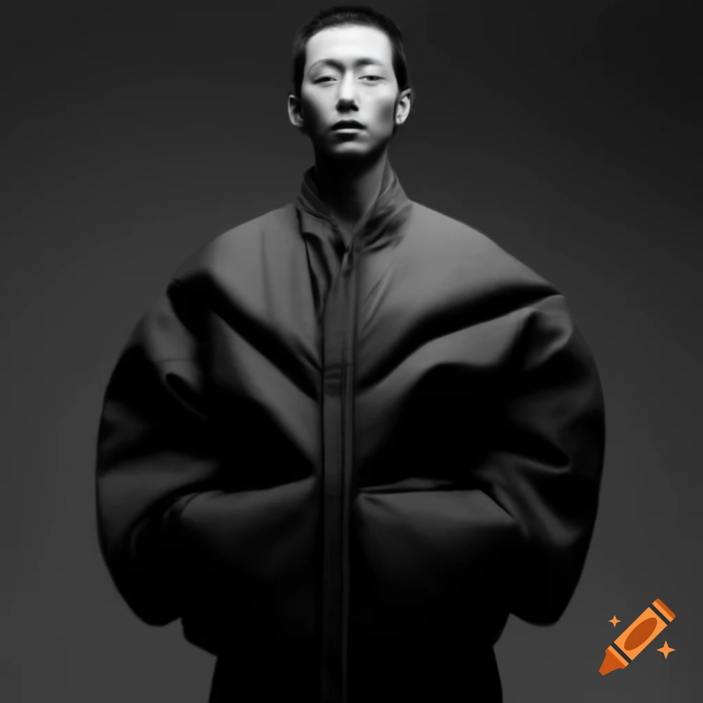 Asian model in oversized ding yun zhang jacket sample, full body fashion fitting