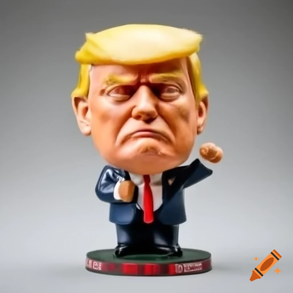 Satirical bobblehead of an angry figure with bloody streaks and gauze covering ear