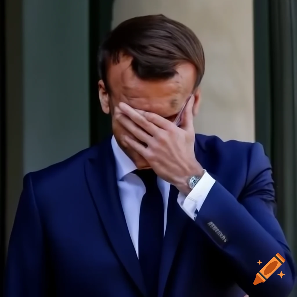 Emmanuel Macron displaying emotions outside the Elysee Palace