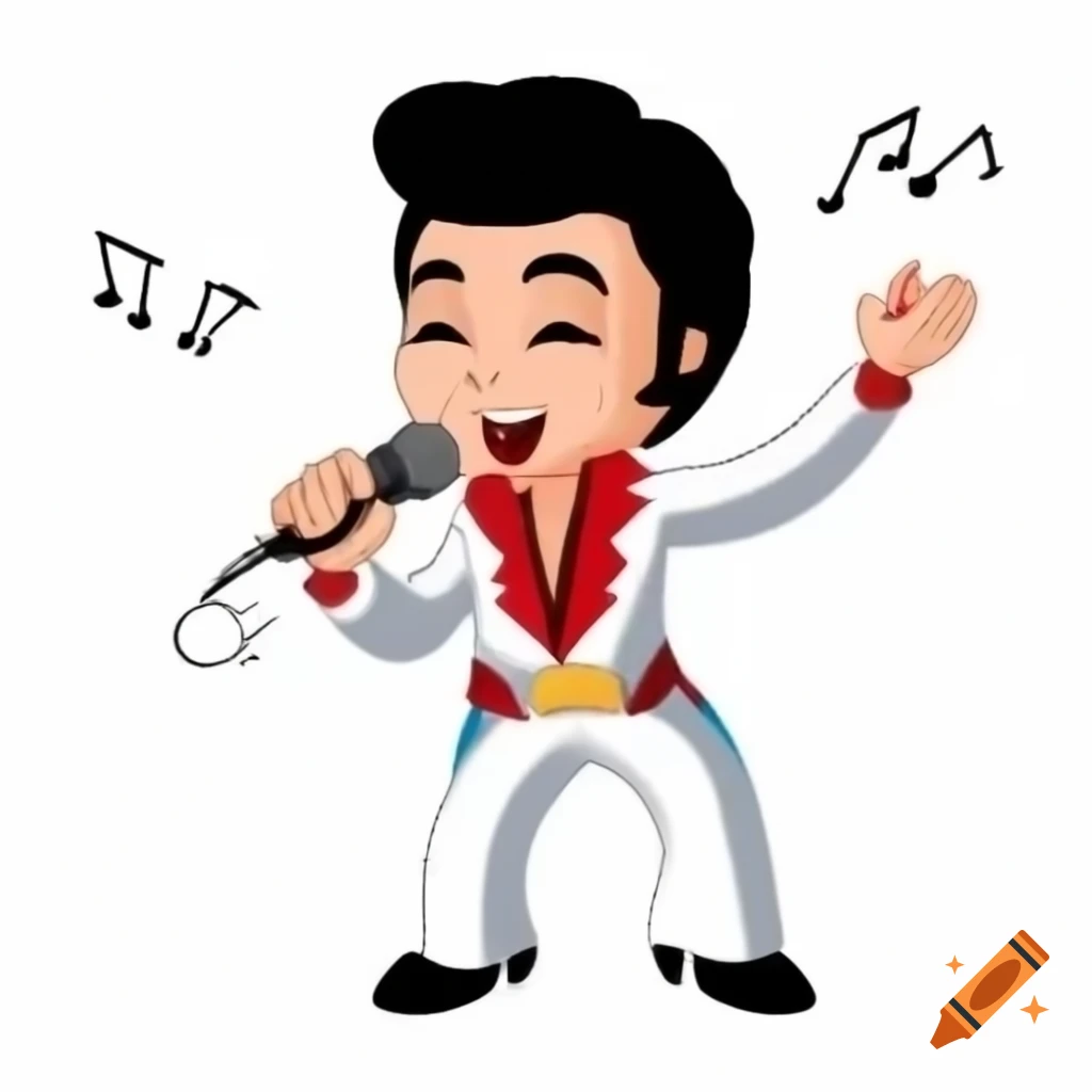 Cartoon depiction of Elvis singing