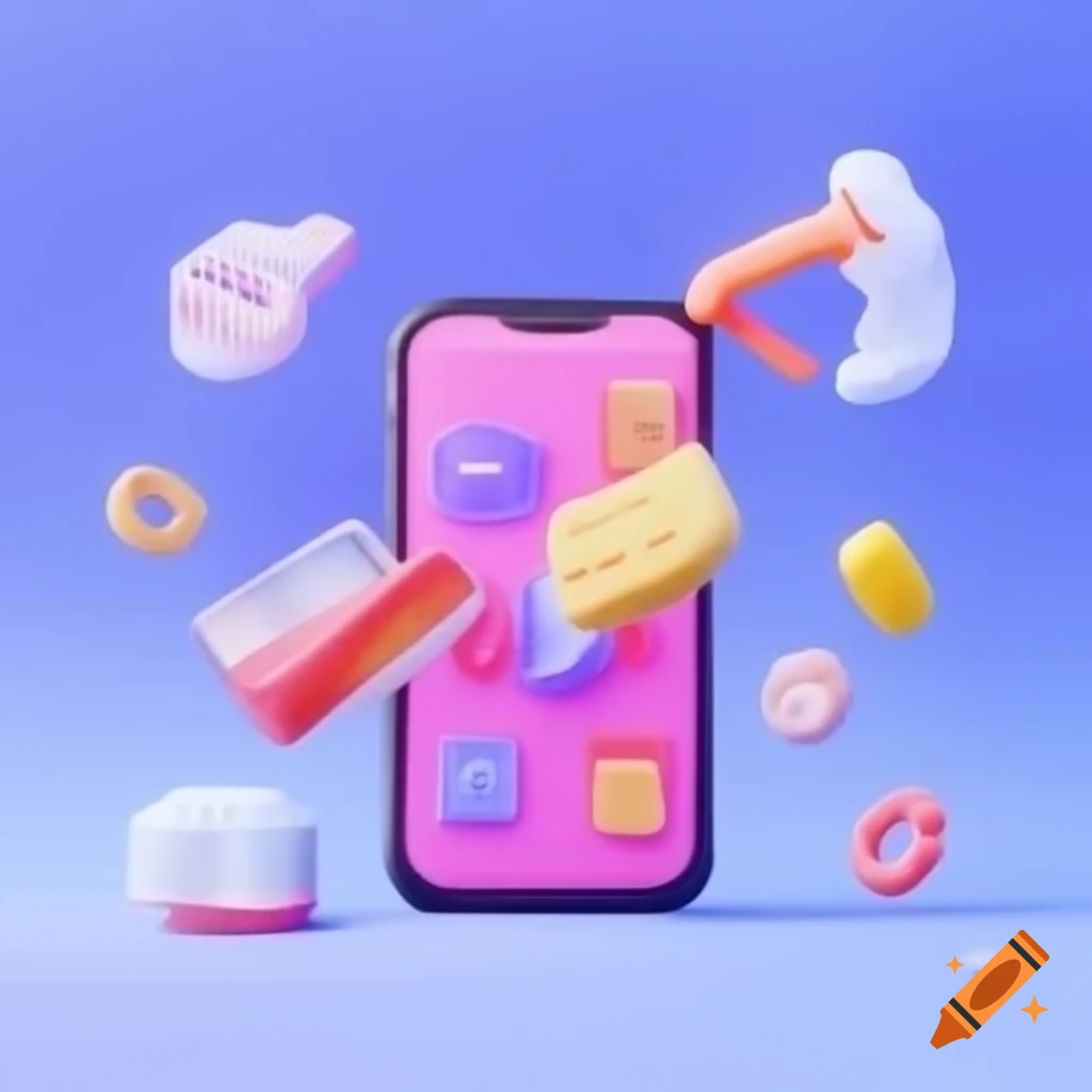 Mobile phone displaying shopping for daily necessities in 3D cartoon style
