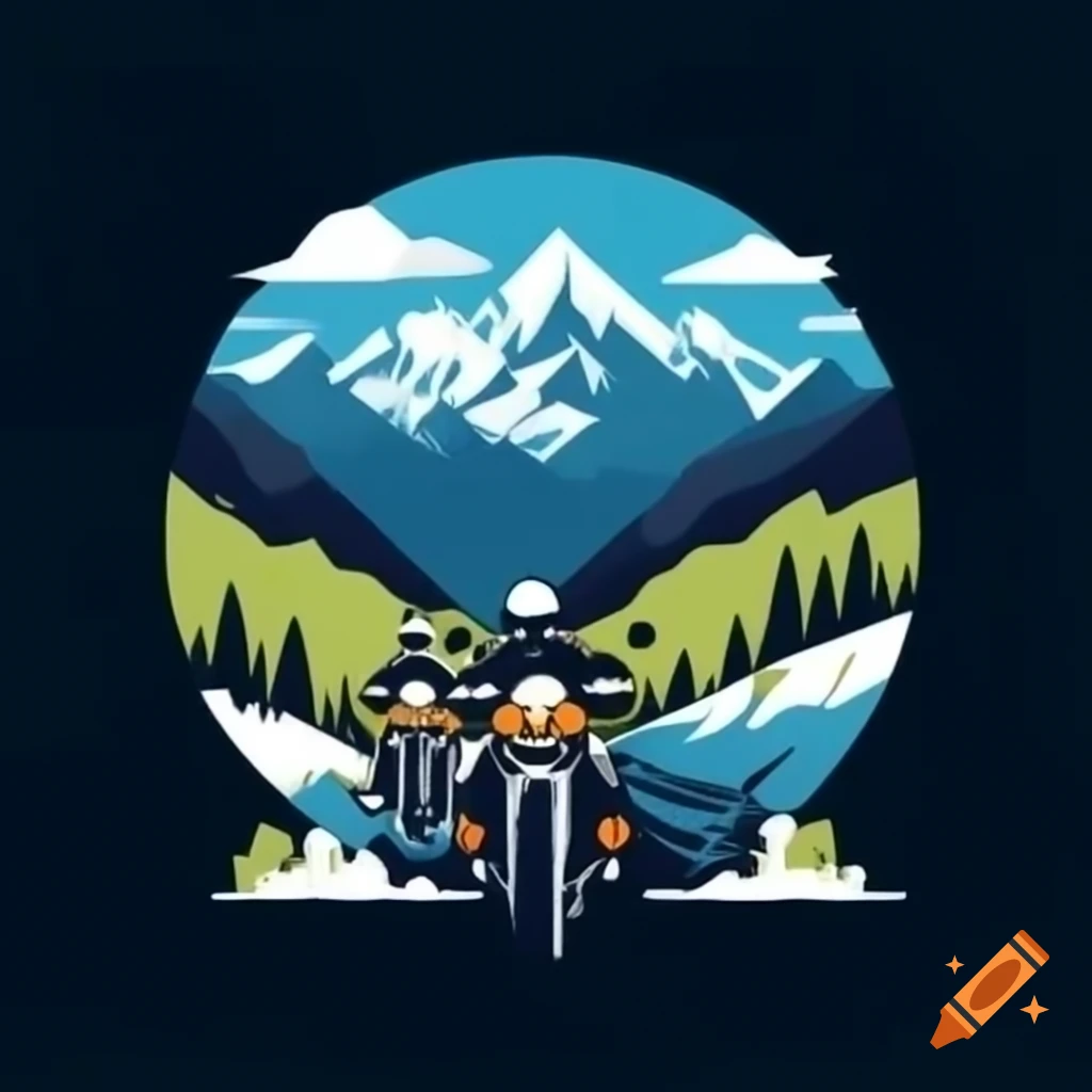 Motorcycling group riding through the Alps logo design