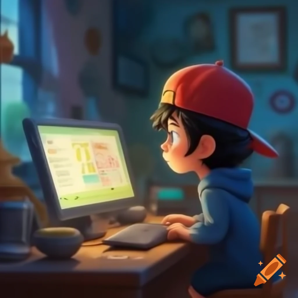 Child learning Arabic from computer at home