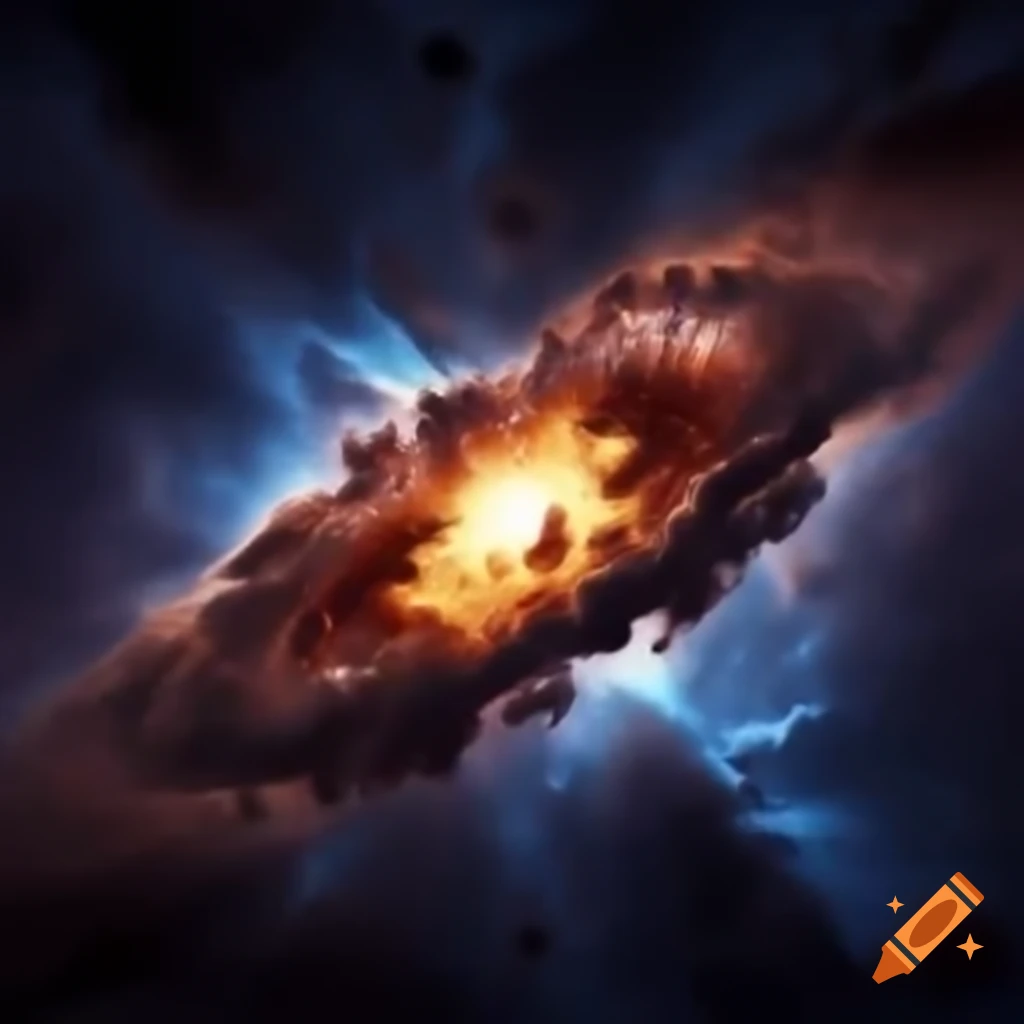 Surreal cosmic war scene featuring tension and sudden laughter leading to darkness