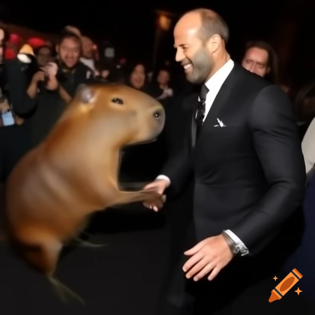 Jason Statham interacting with a capybara