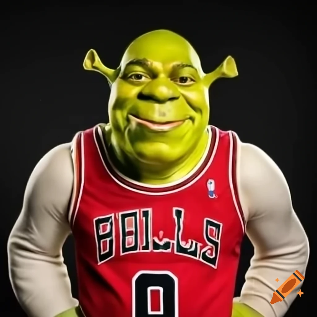 Shrek wearing a Chicago Bulls jersey