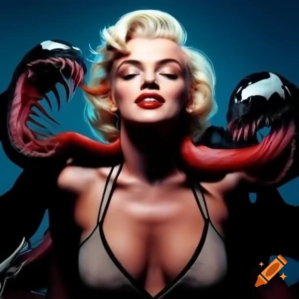 Marilyn Monroe intertwined with Venom character in a creative artwork