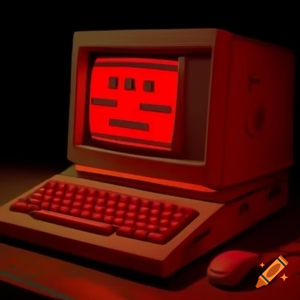 Distorted red vintage computer
