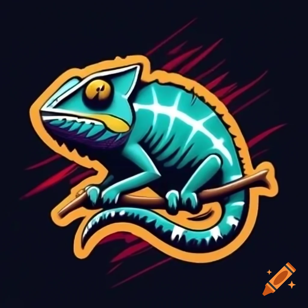 Bold fashion illustration of chameleon logo for American football team, digital art