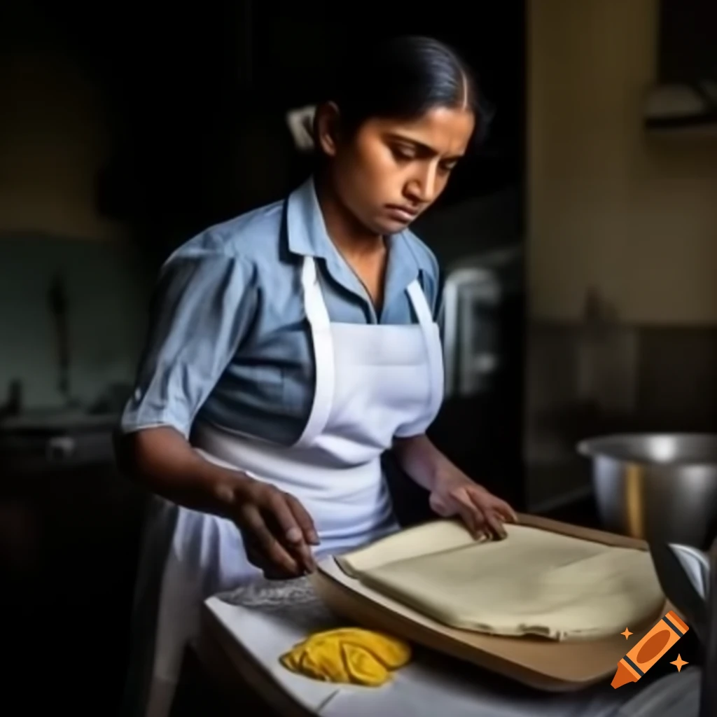 Indian maid working in kitchen, looking forward