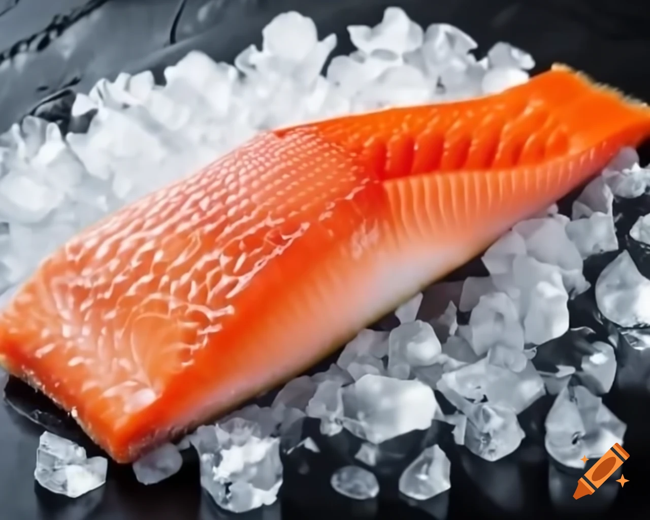 Fresh salmon fillet displayed on ice