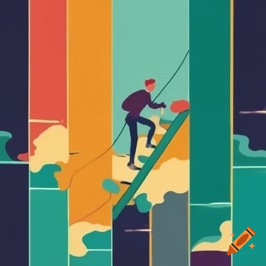 Colorful depiction of a man climbing a ladder symbolizing hope