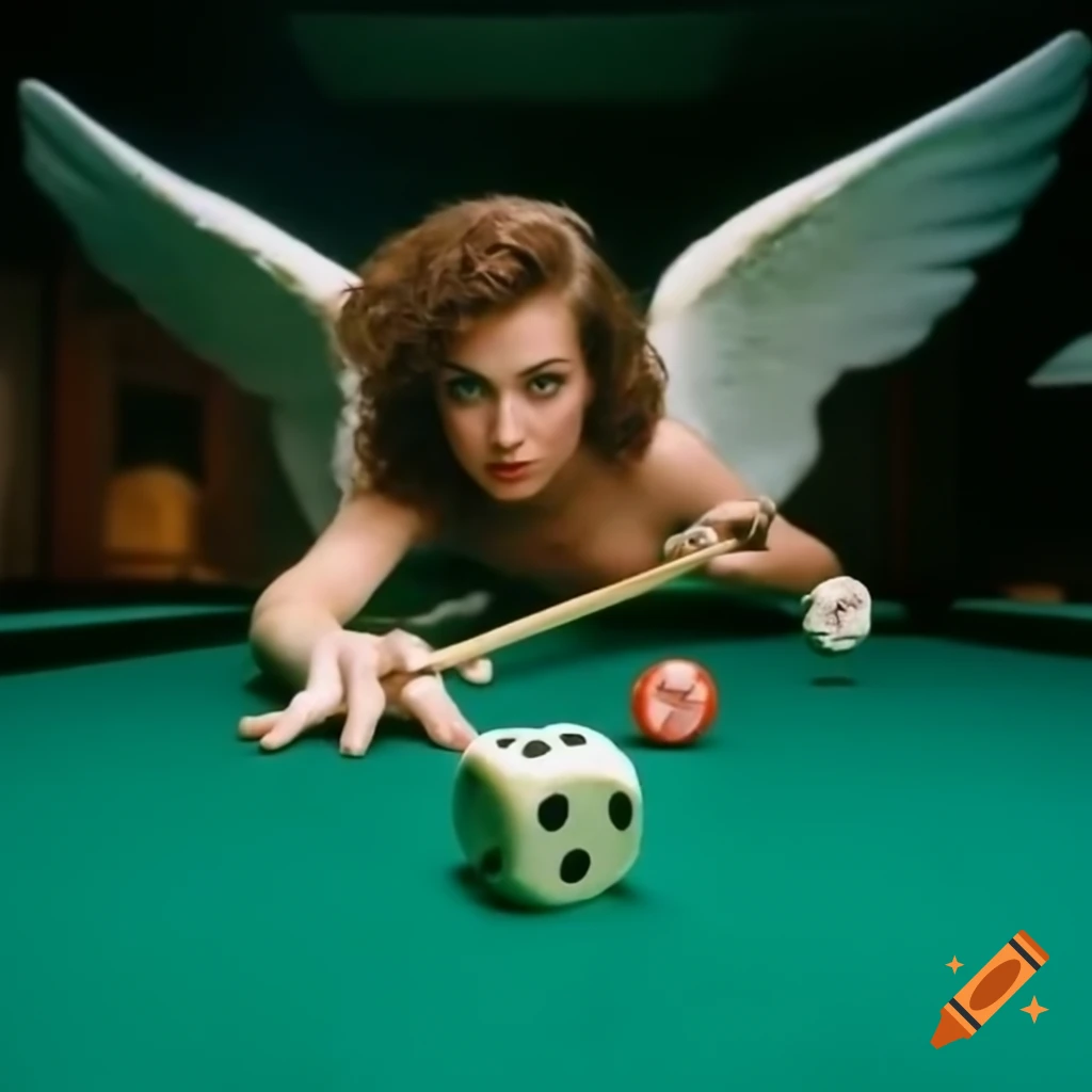 Angels engaged in a billiards game with dice