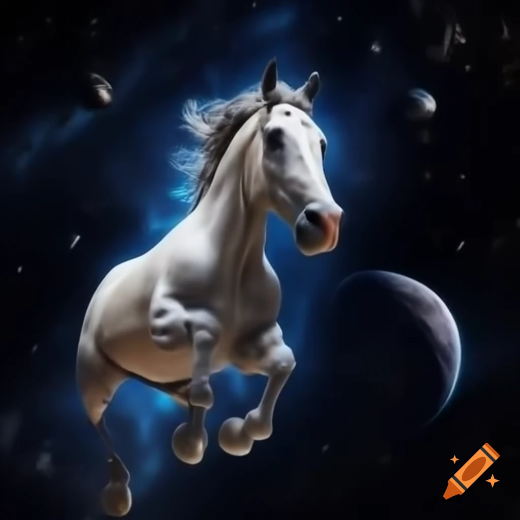 Horse floating in outer space