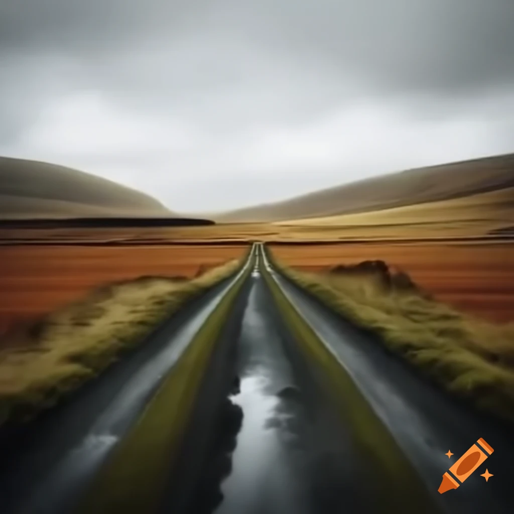 Muddy road in old Welsh field with gray clouds overhead