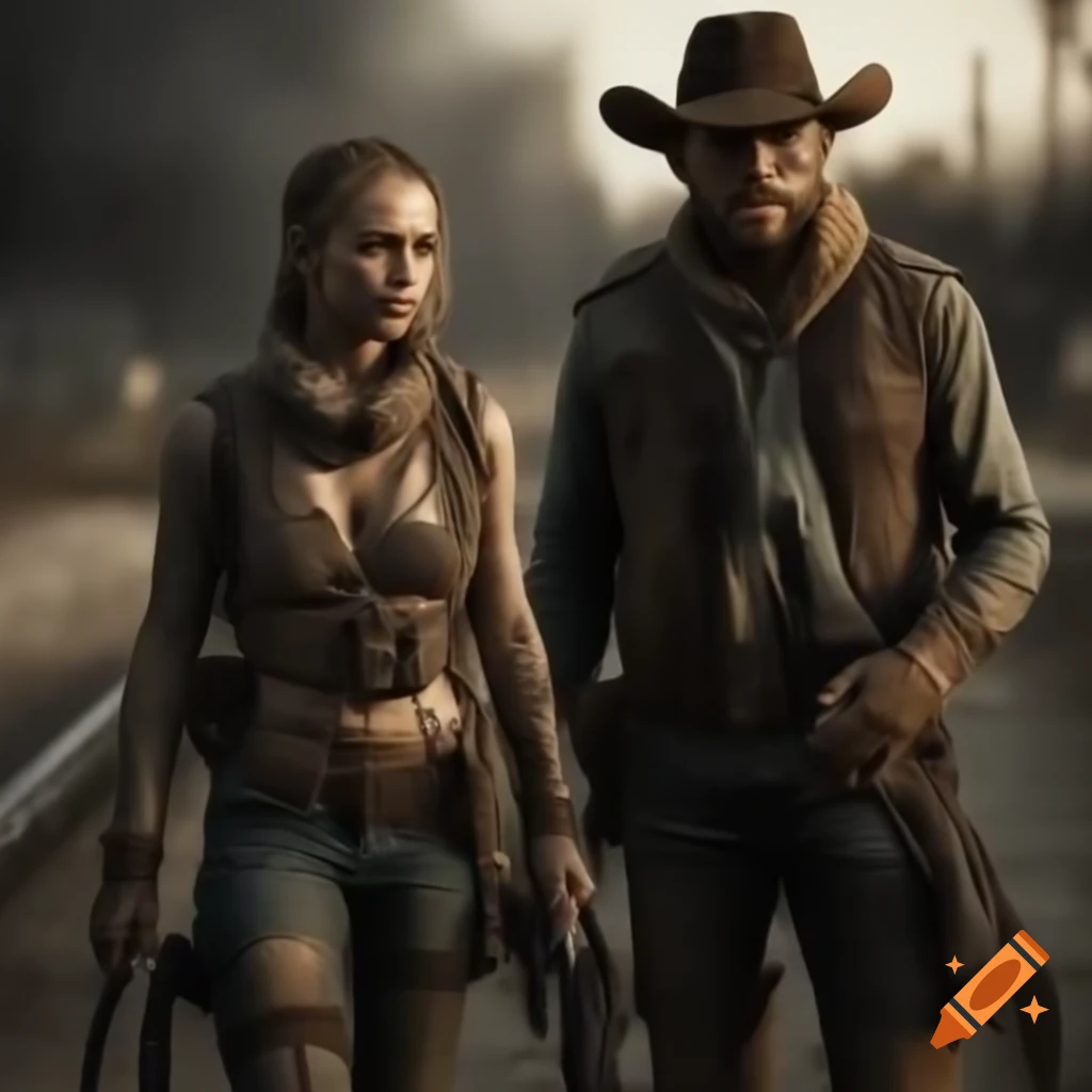 Badass couple Carlos and Rose as outlaws in a zombie apocalyptic world with a bike