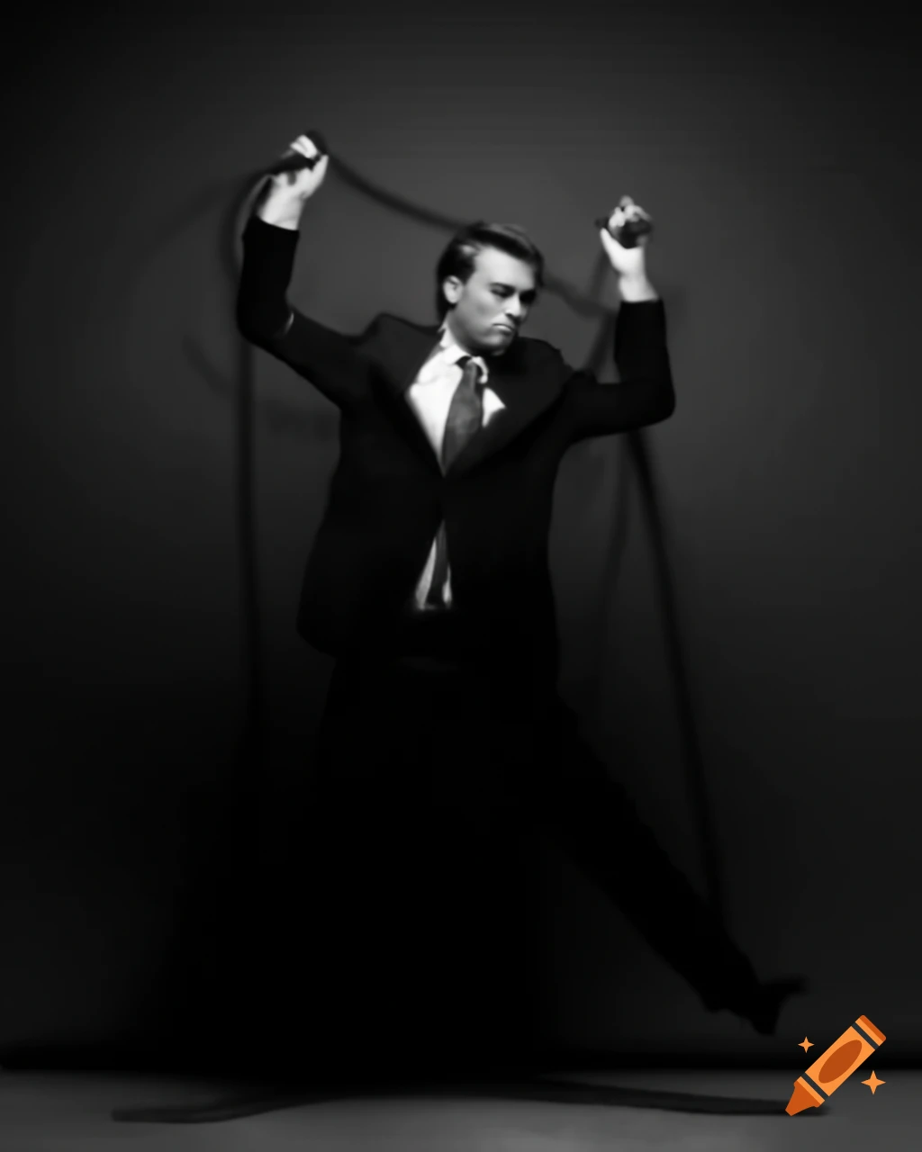 Robert Longo inspired artwork of businessman in hurled pose