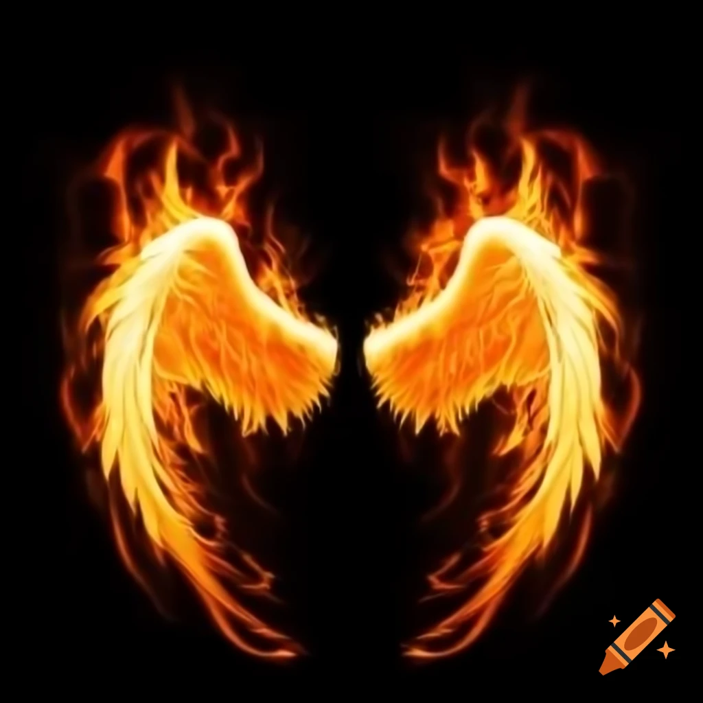 Flaming angel wings design on transparent background