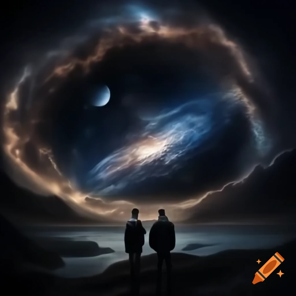 Surreal cosmic dream war scene featuring aliens at an amphitheater