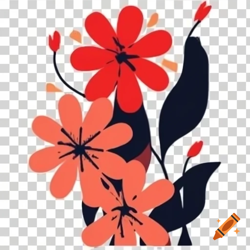 Stylized lavender flowers in red and black
