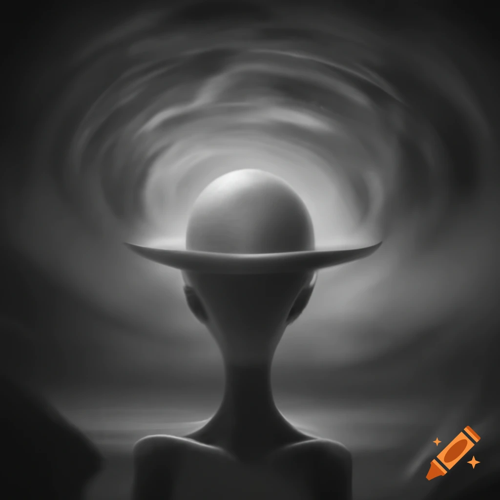 Surrealist composition in monochrome with a single color